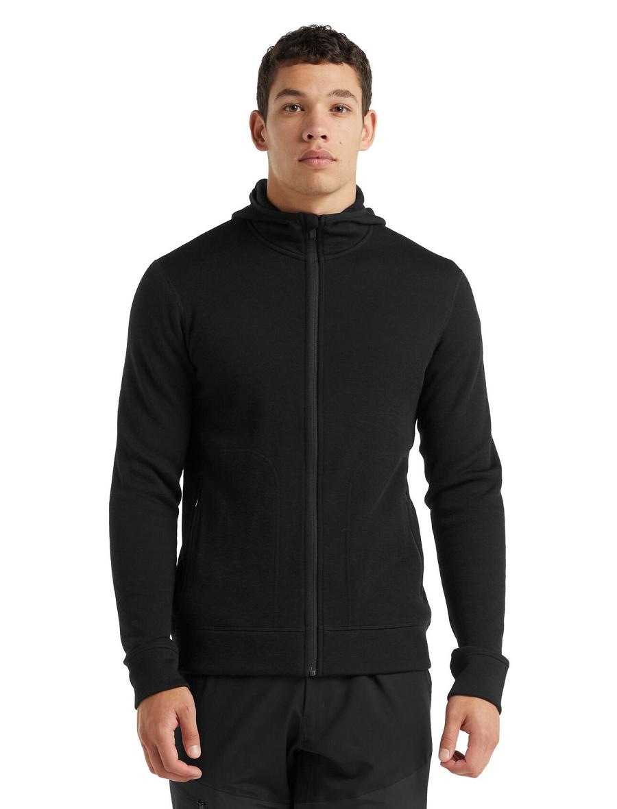 Icebreaker RealFleece® Merino Elemental Long Sleeve Zip Hood Férfi Kabát Fekete | HU 1241VRWD